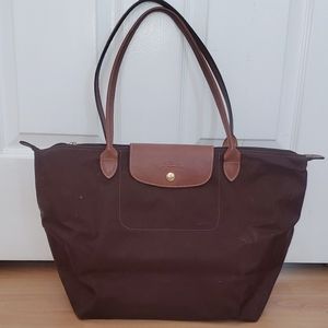 Longchamp large dark brown le pliage tote